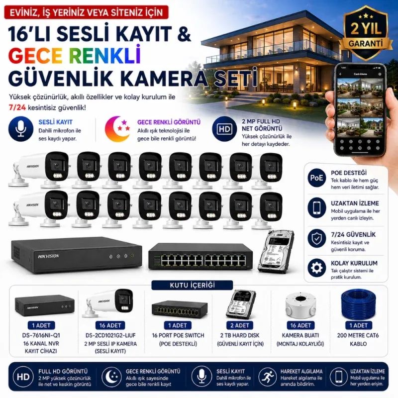 16'lı IP Kamera Güvenlik Seti (Hikvision 16'lı IP Kamera Seti