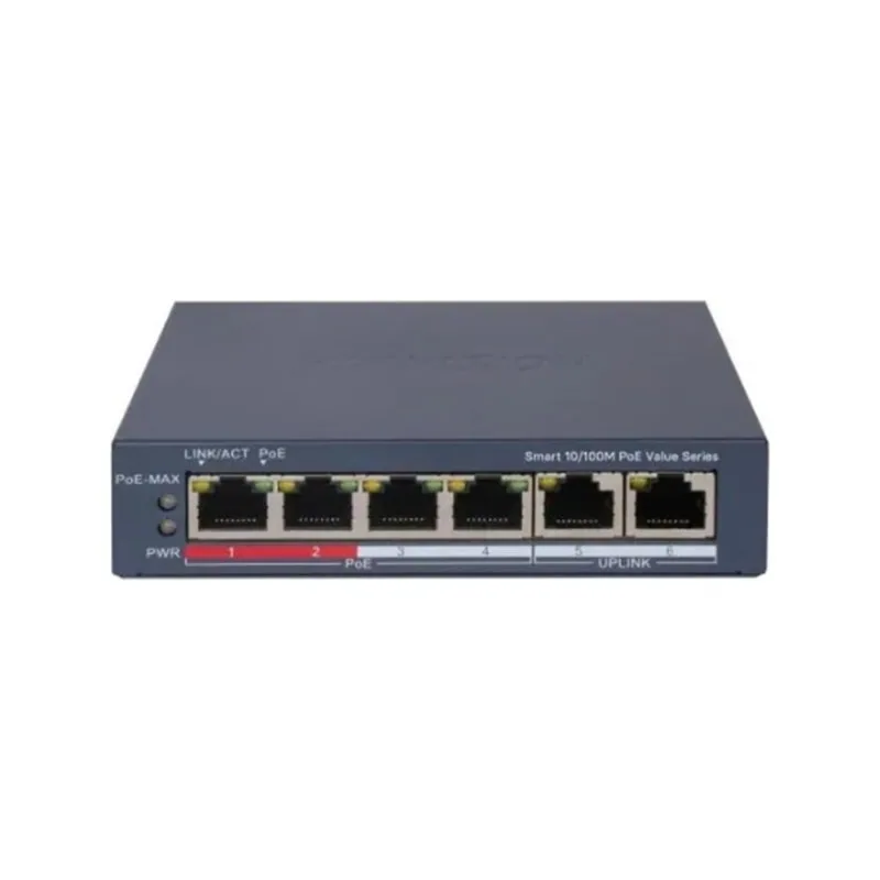 DS-3E1106P-EI/M 4 Port 10/100 4 port PoE+ 2 port uplink 45W yonetilemez switch