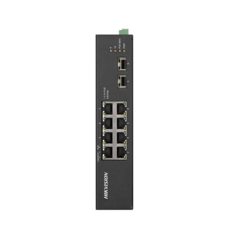 DS-3T0510HP-E/HS 10 Port Gigabit Yönetilemez Hi-PoE Switch (8×PoE, 2×SFP, 110W PoE, 300m Extend, Endüstriyel Tip)