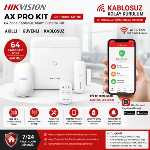 Kablosuz AX PRO Kit ( 64 Zone, 868MHz ) / DS-PWA64-KIT-WE